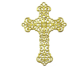 Unplated Raw Brass Filigree Cross Connectors / Metal Jewelry Stampings / Filligree Embellishments [2 pieces] -- F36802-U