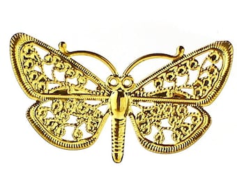 Golden Brass Filigree Butterfly Metal Stampings / Filligree Embellishments / Links, Connectors  [ 2 pieces ] -- F66909