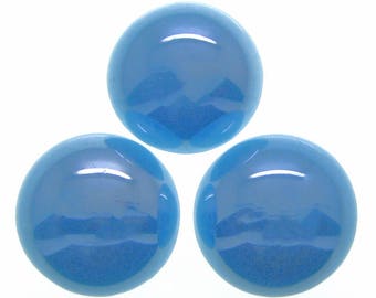 Cabochons : 10 pieces Blue Pearlized Handmade Porcelain 14mm Domed Cabochons -- 14/37.F3