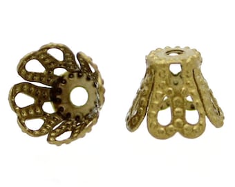 Antique Bronze Filigree Basket Bead Caps [25 pieces] -- 5mm x 7mm (adjustable) -- Nickel Free Jewlery Findings 158.F5