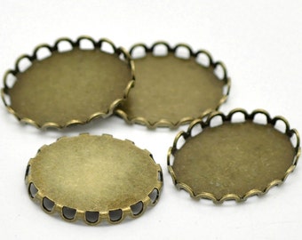 Cabochon Settings : 10 Brass Lace Edge Cabochon Settings | Bronze Scalloped Bezels holds 13x18mm Cabochon -- Lead & Cadmium Free 34300.H3F