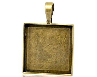 Antique Bronze Square 25mm Cabochon Settings / Pendant Trays [5 pieces] -- Lead, Nickel & Cadmium free 14144.A26