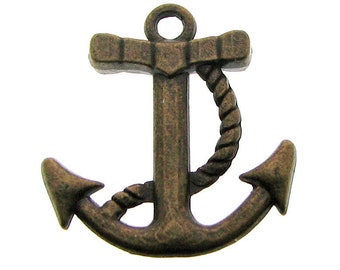 Antique Bronze Nautical Anchor Charms / Brass Ox Boat Anchor Pendants [10 pieces] -- Lead, Nickel & Cadmium Free Jewelry Findings 008.J1I