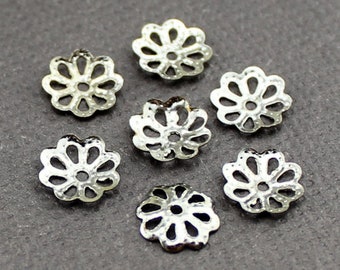 Antique Silver 8 Petal Filigree Flower Bead Caps 7mm diameter -- Fits 10mm to 14mm Beads [100 pieces]-- Lead & Nickel Free Findings 4336.11