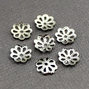 Antique Silver 8 Petal Filigree Flower Bead Caps 7mm diameter -- Fits 10mm to 14mm Beads [100 pieces]-- Lead & Nickel Free Findings 4336.11
