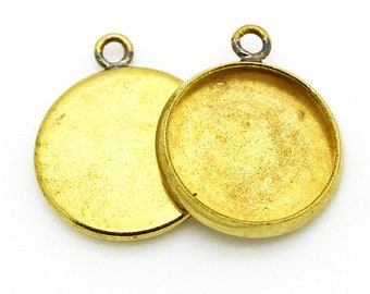 Unplated Brass Pendant Cabochon Settings / Raw Brass Plain Edge 12mm Bezel Cups  [10 pieces] -- 534.J4D