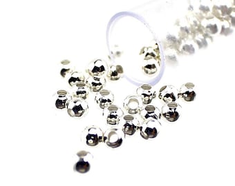 Bright Silver Plated 3mm Round Spacer Beads with Bead Storage Tube Container [125+ pieces] -- 321.F4