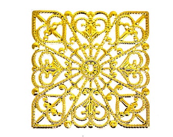 Gold Square Filigree Connectors / Links / Metal Jewelry Stampings / Filligree Embellishments [8 pieces] -- F144930