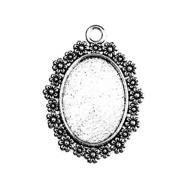 Antique Silver Oval Cabochon Settings / Bezels / Pendant Setting holds 18x25mm Cameo / Cabochon [5 pieces] ... 00603.H6H