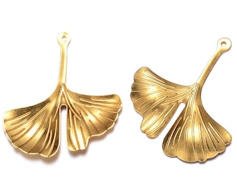 Raw Brass Ginkgo Leaf Pendants / Unplated Brass Filigree Stampings [4 pieces] -- Perfect for Earrings -- Lead & Nickel Free F14105
