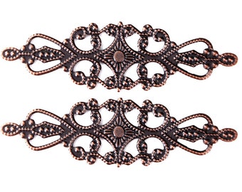 Antique Copper Filigree Connectors / Filligree Stampings / Embellishments 92x28mm [2 pieces] -- Lead, Nickel & Cadmium Free F100269 -2