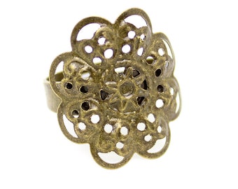 SALE Antique Bronze Ring Component with Filigree Embellishment -- Adjustable Ring Setting -- [2 pieces] -- 16274.F7
