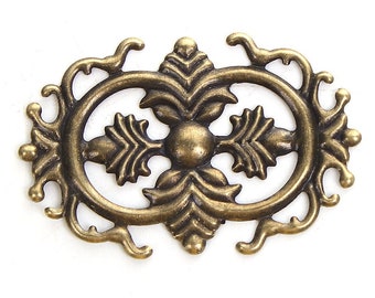 Filigree : 10 Antique Bronze Filigree Flower Embellishments / Ornate Filigree Stampings -- Great for Journaling & Scrapbooking F97049