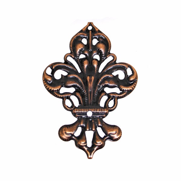 Antique Copper Filigree Wraps Connectors / Filigree Fleur de lis Metal Stampings [10 pieces] -- Lead & Nickel free F98581