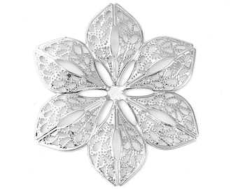 Filigree : 10 Antique Silver Filigree Flower Stampings / Silver Filigree Embellishment -- Lead, Nickel & Cadmium Free F100271