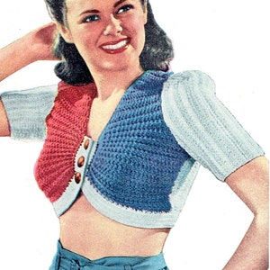 Vintage "Patriotic Mid-Riff Sweater" Knit / Crochet PDF Pattern -- INSTANT DOWNLOAD -- 1940s Knitted / Crocheted Crop Top Sweater Pattern