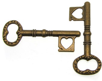 Antique Bronze Skeleton Key Charms / Brass Vintage Style Key Pendants [10 pieces] -- Lead, Nickel, & Cadmium free 2180.11