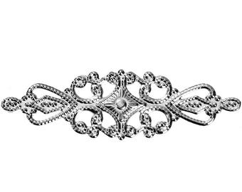 Filigree : 10 Antique Silver Filigree Connectors | Platinum Filigree Stampings 65x20mm -- Lead, Nickel & Cadmium Free F89028