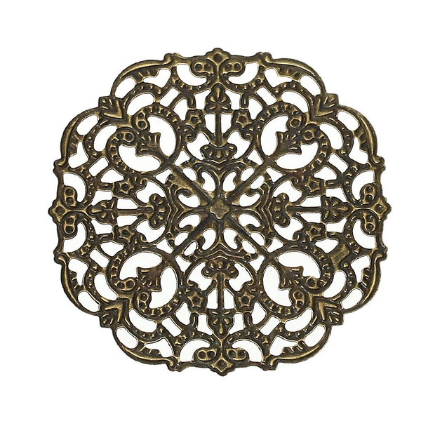 Antique Bronze Filigree Embellishments | Brass Square Filigree Metal Stampings Connectors / Jewelry Wraps [2 pieces] -- F45421 -2