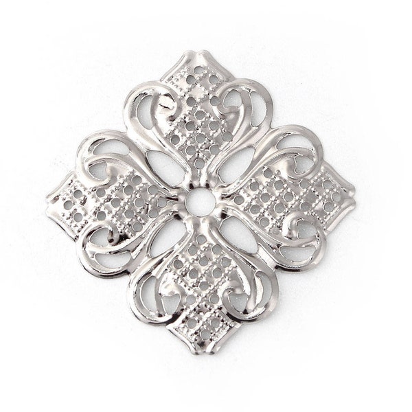 Filigree Links : 10 Antique Silver Filigree Connectors | Platinum Filigree Stampings ... Lead, Nickel & Cadmium Free F100277