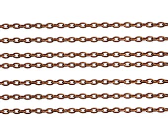 Small Link Antique Copper Cable Chain / Cross Chain 3mm x 2mm x .5mm [ 10 feet ] -- Lead & Nickel Free 07910