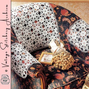 Vintage Häkelanleitung "Festliche Armchair Deckchen" Digitales PDF Muster -- SOFORTIGER DOWNLOAD, Patchwork Deckchen Häkelanleitung