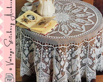 Vintage Crochet Tablecloth Pattern, "Provence Masterpiece Round Tablecloth" Digital Crochet PDF Pattern -- INSTANT DOWNLOAD
