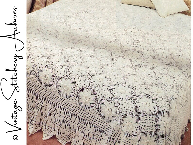 Vintage Heirloom Bedspread Crochet Pattern, Patchwork Motif (digital ...