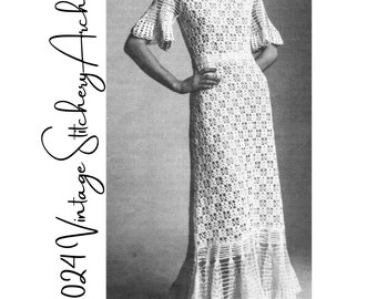 Modello all'uncinetto vintage, modello digitale all'uncinetto in PDF "Abito romantico all'uncinetto" -- DOWNLOAD IMMEDIATO -- Abito in pizzo di famiglia... Taglie dalla 6 alla 16