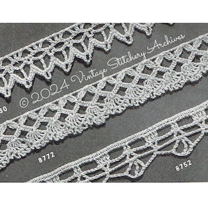 Vintage Crochet Lace Edging Crochet Patterns PDF -- INSTANT DOWNLOAD -- 3 Different Lace Edgings,  Digital Pattern c.1942