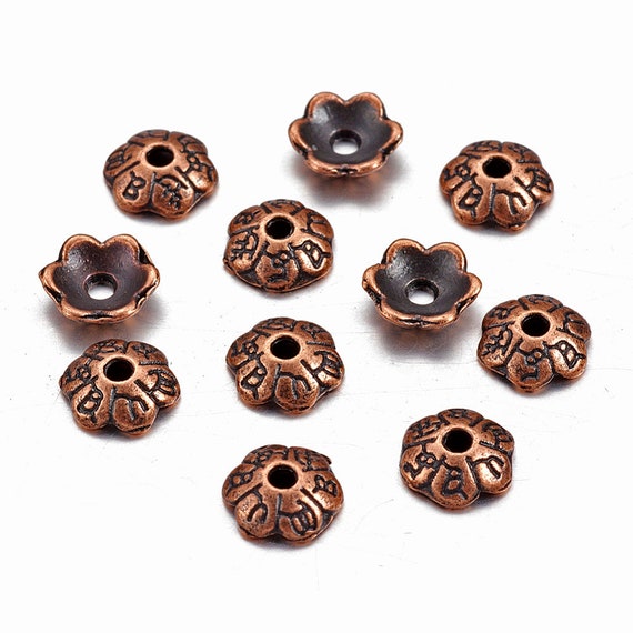6mm Antiqued Copper Plated TIBETAN STYLE BEAD CAPS FLOWER