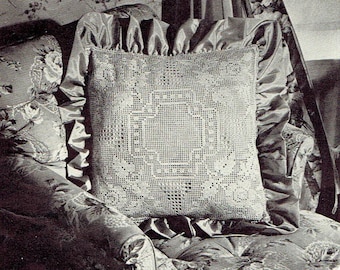 Charming Filet Pillow Crochet Pattern PDF -- INSTANT DOWNLOAD -- Home Decor Heirloom Crochet Digital Pattern c.1944