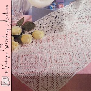 Vintage Crochet Pattern, "Wind Rose Table Runner" Digital Crochet PDF Pattern -- INSTANT DOWNLOAD, Patchwork Crochet Pattern
