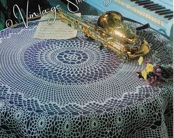 Vintage Crochet Tablecloth Pattern, “Let There Be Music Round Tablecloth" Digital Download Crochet PDF Pattern -- Crochet Diagram