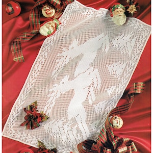 Vintage Filet Crochet Pattern &quot;Pair of Reindeer Winter Scene&quot; Digital PDF Pattern -- INSTANT DOWNLOAD, Christmas Crochet, 19” by 30-1/2”