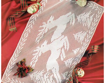 Vintage Filet Crochet Pattern "Pair of Reindeer Winter Scene" Digital PDF Pattern -- INSTANT DOWNLOAD, Christmas Crochet, 19” by 30-1/2”