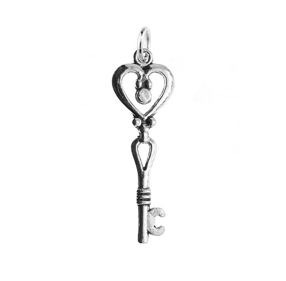 20 Small Metal Antique Silver Key Charms 18mm