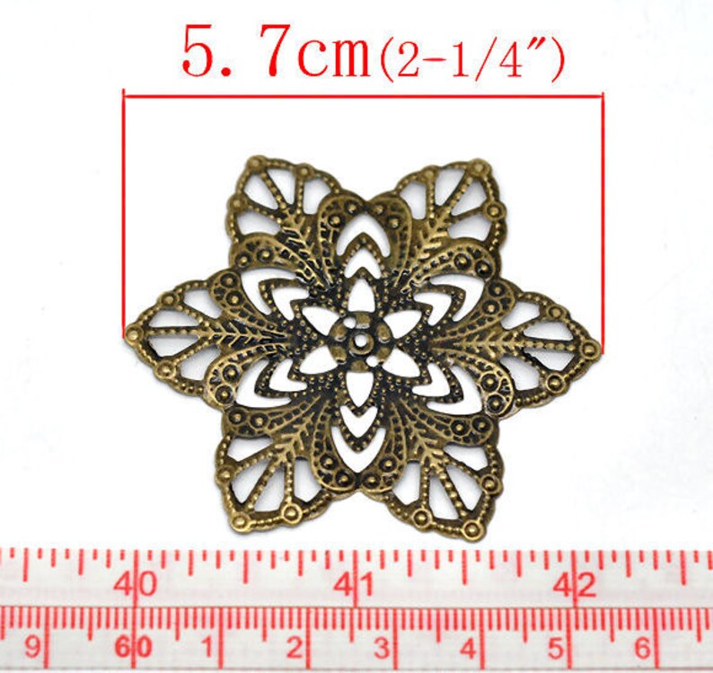 Nickel /& Cadmium Free F14283.J6H Filigree : 10 Antique Bronze Filigree Flower Wraps Connectors Lead Metal Stampings Filigree Links