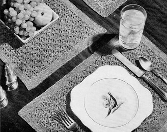 Vintage Knitted Luncheon Set / Knit Table Runner/Place Mat Knitting Pattern PDF -- INSTANT DOWNLOAD --   c.1946