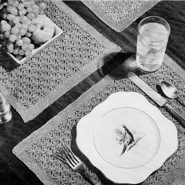 Vintage Knitted Luncheon Set / Knit Table Runner/Place Mat Knitting Pattern PDF -- INSTANT DOWNLOAD --   c.1946