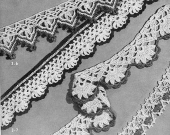 Vintage Lace Crochet Edgings Patterns, Perfect for Kitchens -- INSTANT DOWNLOAD, PDF --5 Different Designs, Digital Crochet Pattern,  c.1943