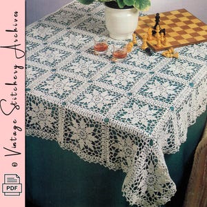 Patroon vintage gehaakt tafelkleed: 45-inch schaakbordontwerp (digitale pdf)