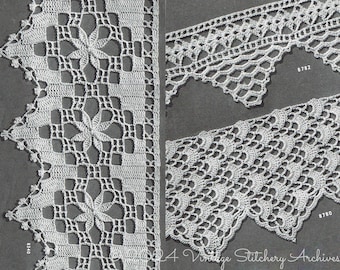 Vintage Wide Crochet Lace Edging Crochet Patterns PDF -- INSTANT DOWNLOAD -- 3 Different Lace Edgings,  Digital Pattern c.1942