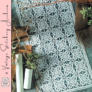 Vintage Crochet Pattern, "May Lilies Table Runner" Digital Crochet PDF Pattern -- INSTANT DOWNLOAD, Crochet Patchwork Motif