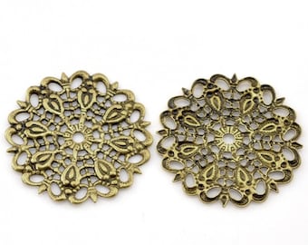 Antique Bronze Filigree Metal Stampings / Copper 25mm Round Filigree Embellishments [8 pieces] -- F21887 -8