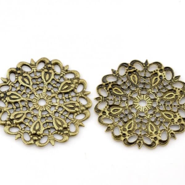 Antique Bronze Filigree Metal Stampings / Copper 25mm Round Filigree Embellishments [8 pieces] -- F21887 -8