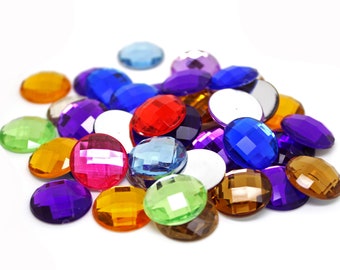 Resin Cabochons : 25 pcs Faceted Resin Cabochons 18mm ... Mixed Color Lot  5121.F3