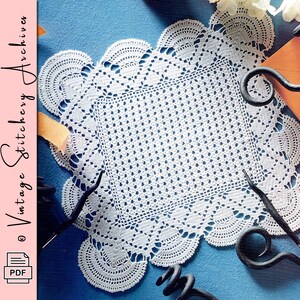 Vintage Crochet Pattern "Wicker Square Doily" Digital PDF Pattern -- INSTANT DOWNLOAD, Doily Crochet Pattern, 9-3/4” square