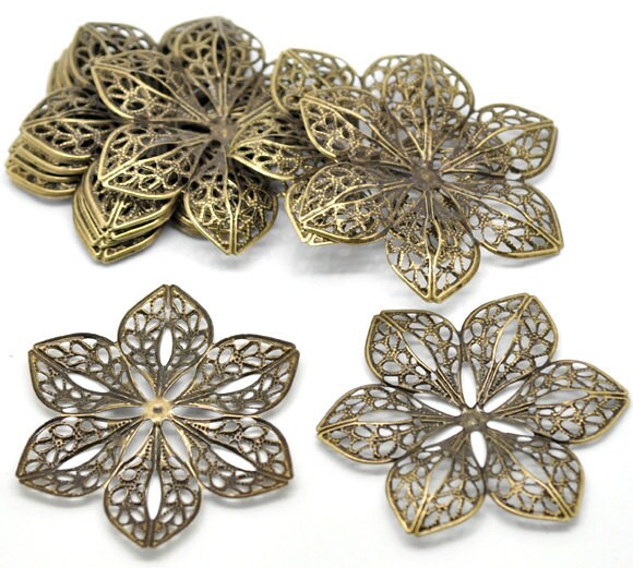 Filigree : 10 Antique Bronze Filigree Flower Connectors | Etsy