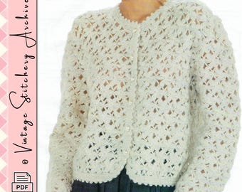 Fashion Crochet Pattern, "Work of Play Long Sleeve Cardigan Sweater" Digital PDF Crochet Pattern -- INSTANT DOWNLOAD -- 40" Bust